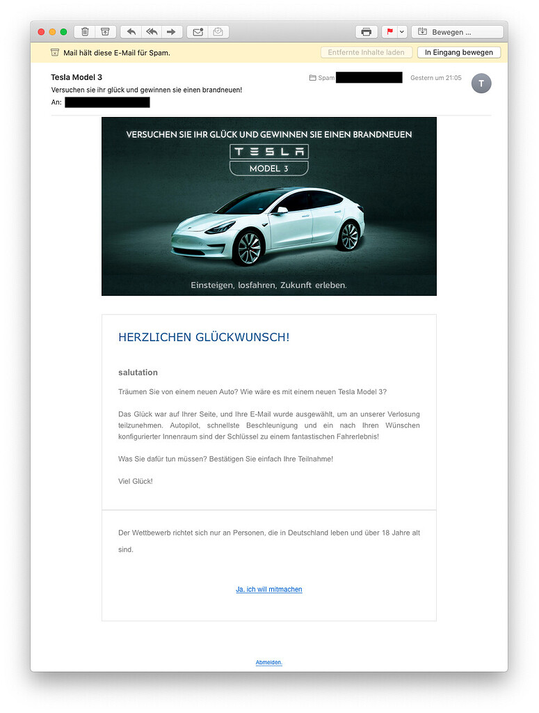 Tesla Spam Mail im Umlauf! - Weitere Themen - TFF Forum - Tesla Fahrer ...
