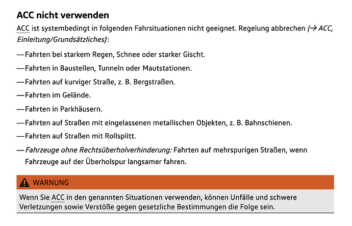 VW Hinweise ACC