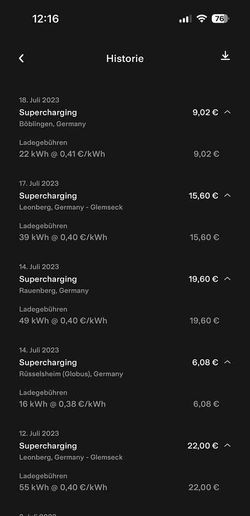 Tesla Rechnung Supercharger