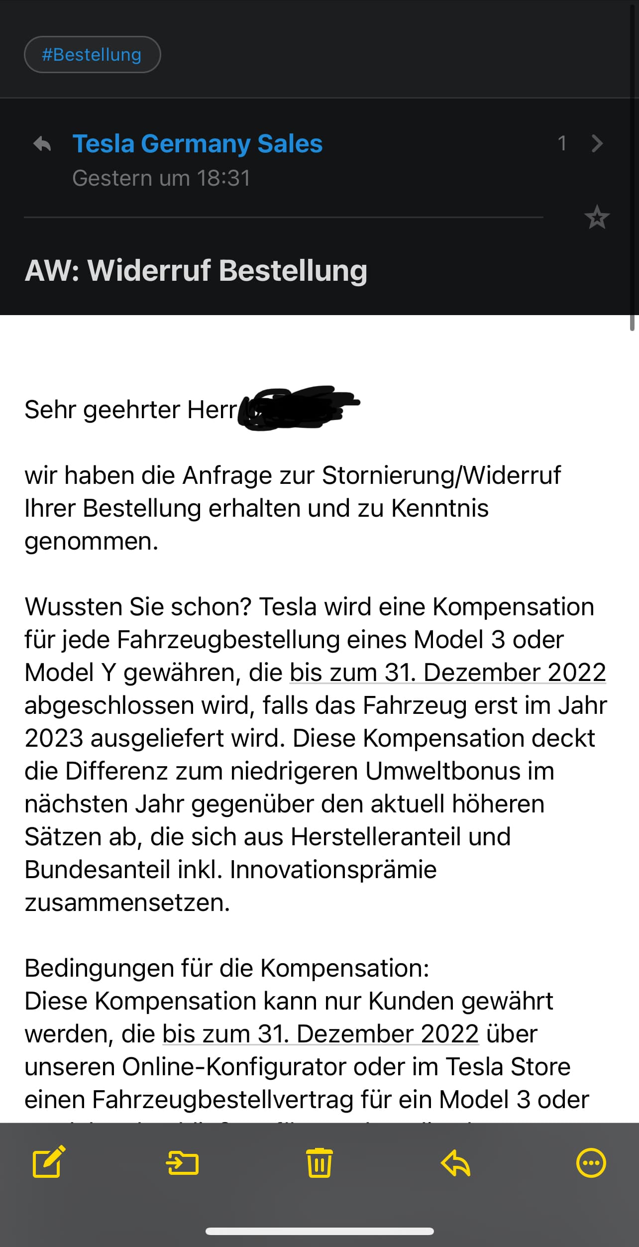 Widerruf Tesla Erfahrungen